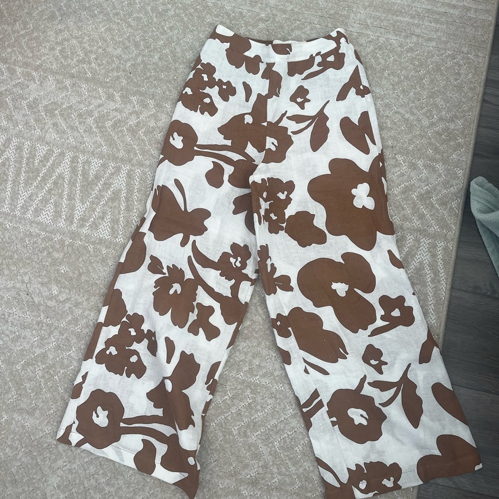 Linen flower wide leg pants